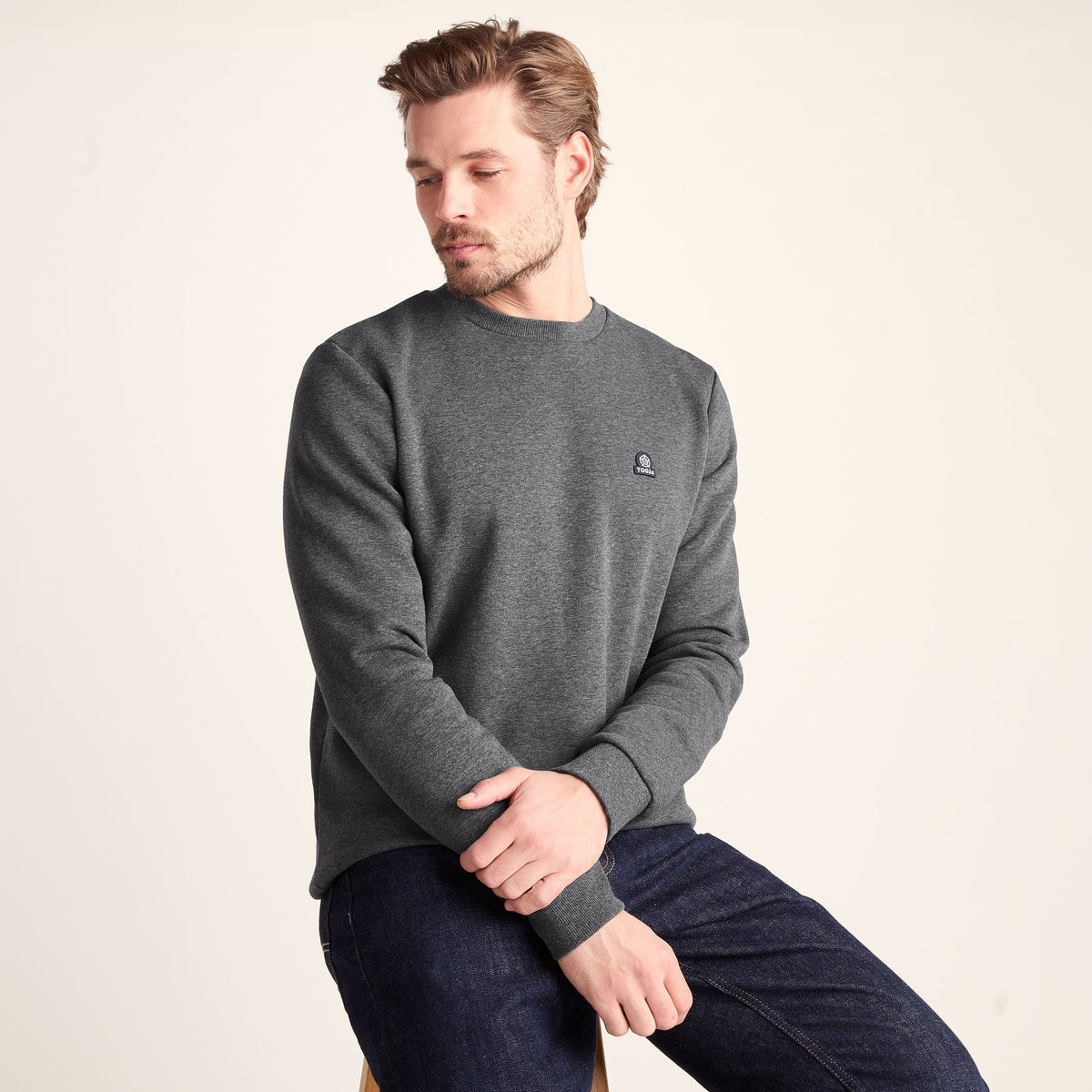 Mellor Mens Supersoft Cotton Rich Sweat - Dark Grey Marl
