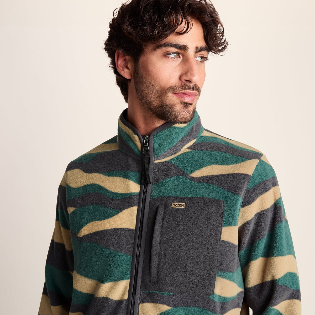 Miles Mens Relaxed Fit Microfleece Jacket - Sand Landscape Print