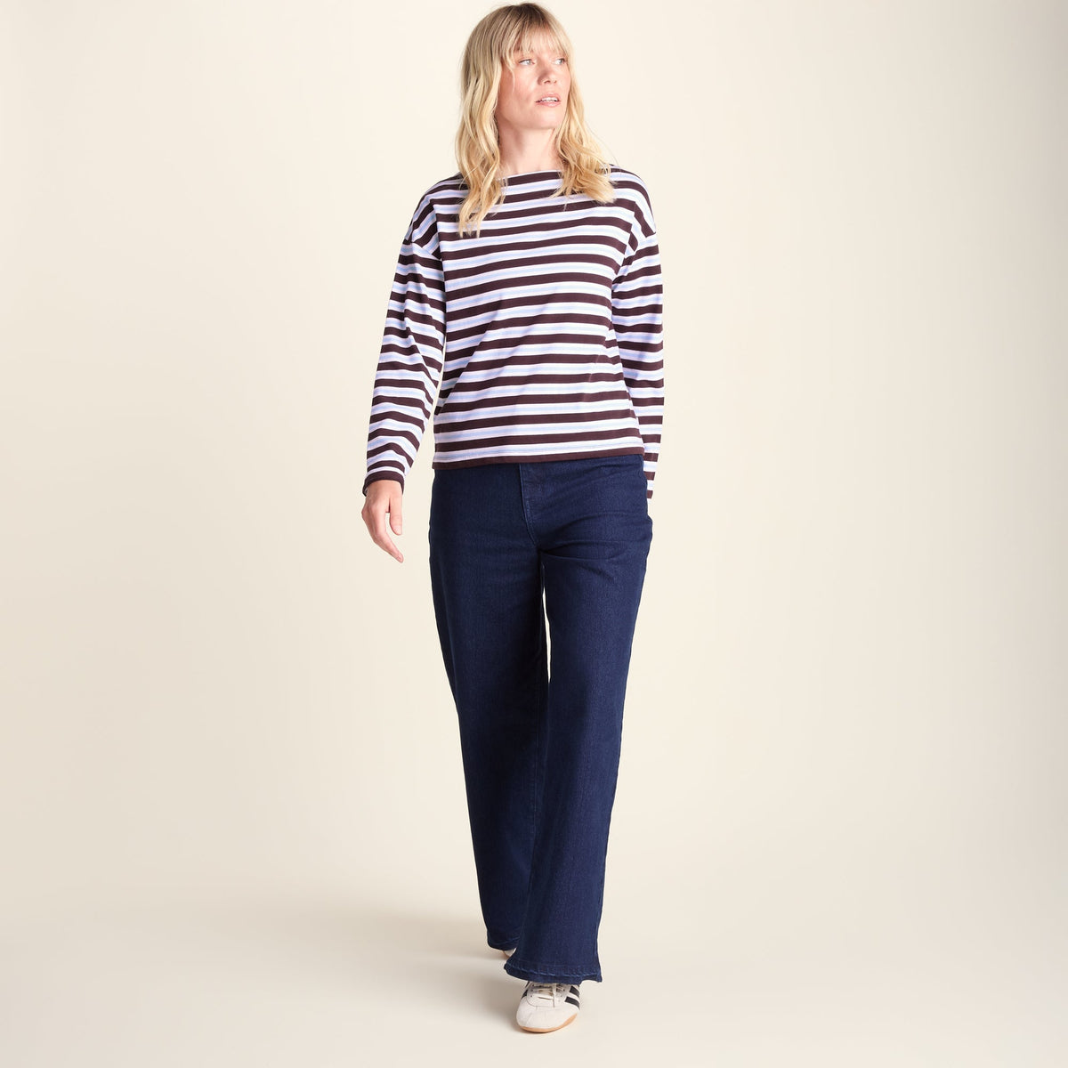 Misty Womens Supersoft Cotton Striped Boat Neck T-Shirt - Huckleberry Stripe