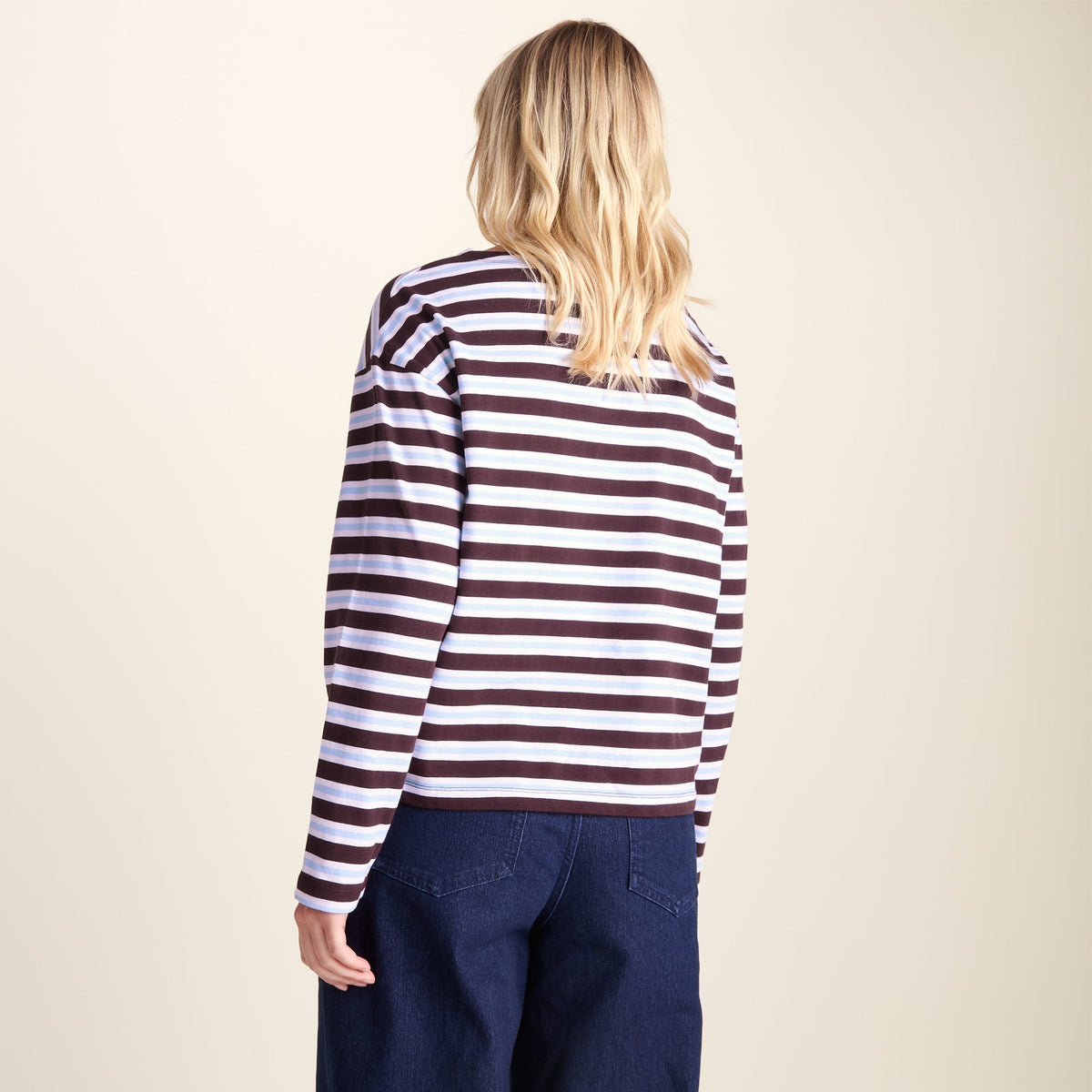 Misty Womens Supersoft Cotton Striped Boat Neck T-Shirt - Huckleberry Stripe