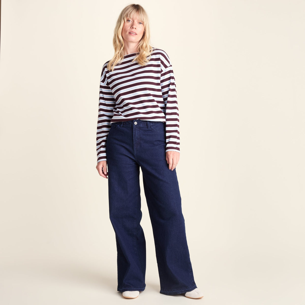 Misty Womens Supersoft Cotton Striped Boat Neck T-Shirt - Huckleberry Stripe