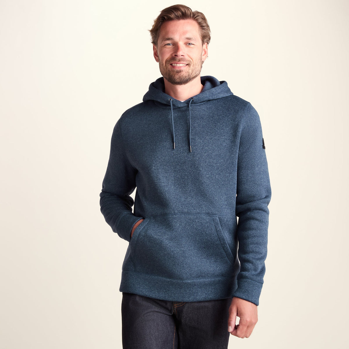 Mosby Mens Supersoft Knitlook Fleece Hoody - Smokey Blue Melange