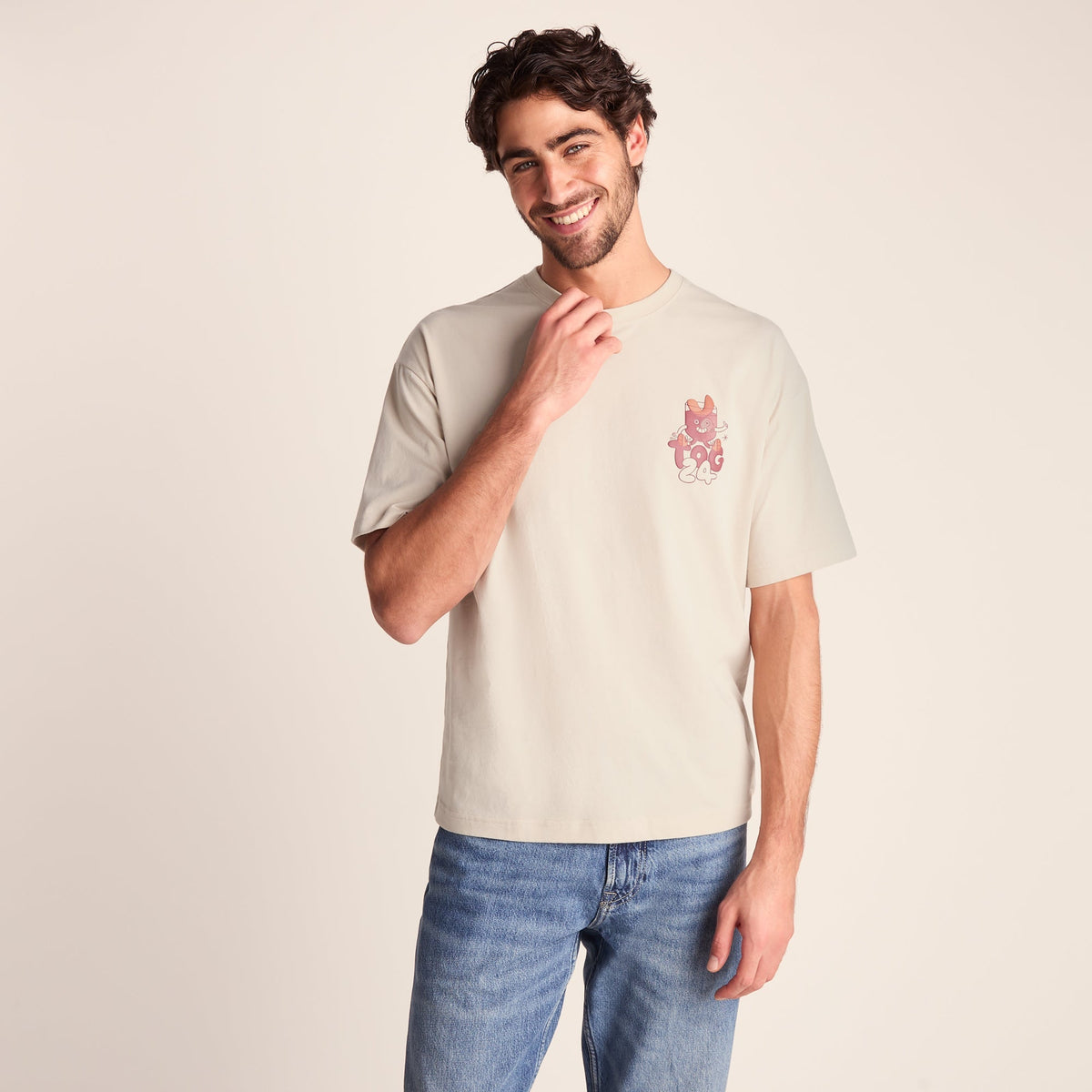 Negroni Mens Relaxed Fit 100% Cotton Supersoft Hattie Clark T-Shirt - Warm Cloud
