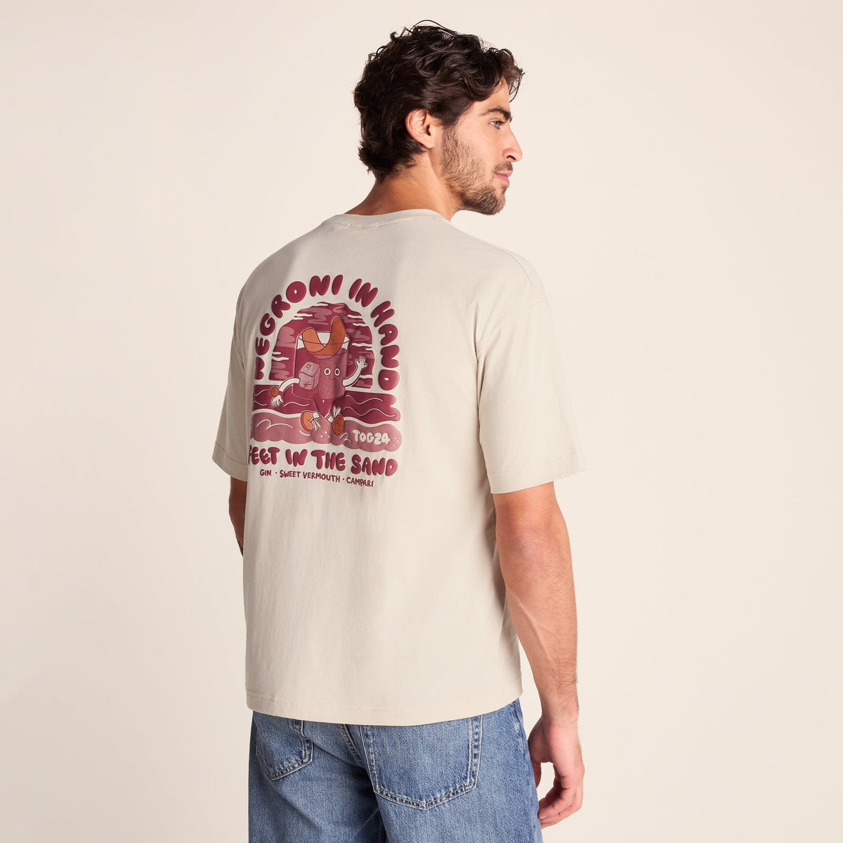 Negroni Mens Relaxed Fit 100% Cotton Supersoft Hattie Clark T-Shirt - Warm Cloud