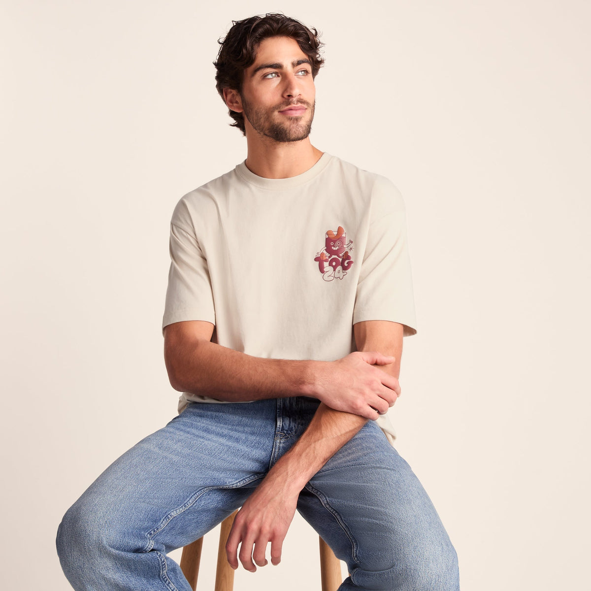Negroni Mens Relaxed Fit 100% Cotton Supersoft Hattie Clark T-Shirt - Warm Cloud