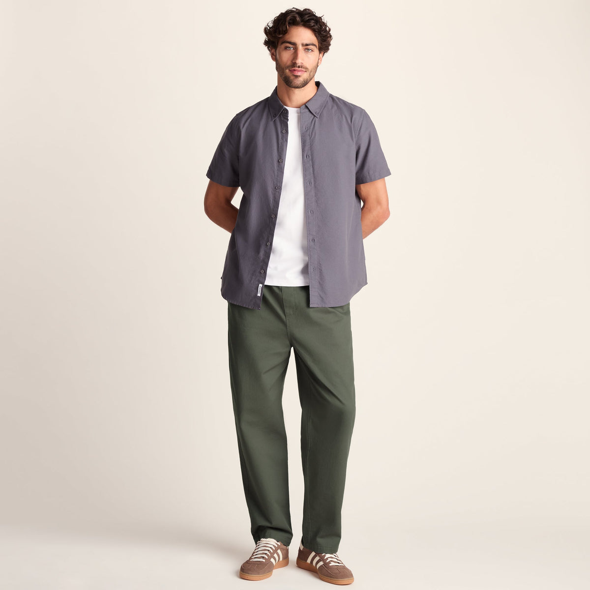 Nelson Mens Relaxed Fit 100% Cotton Heavyweight Straight Leg Trousers - Faded Khaki