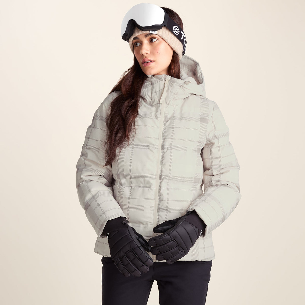 Orelle Womens Insulated Ski Jacket - Taupe Check