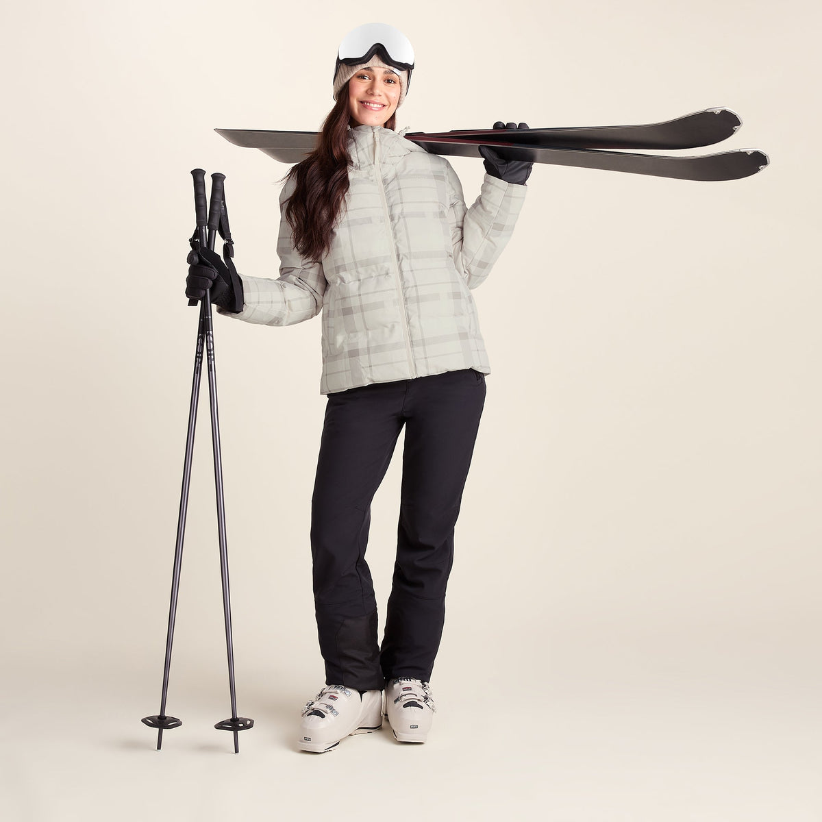 Orelle Womens Insulated Ski Jacket - Taupe Check