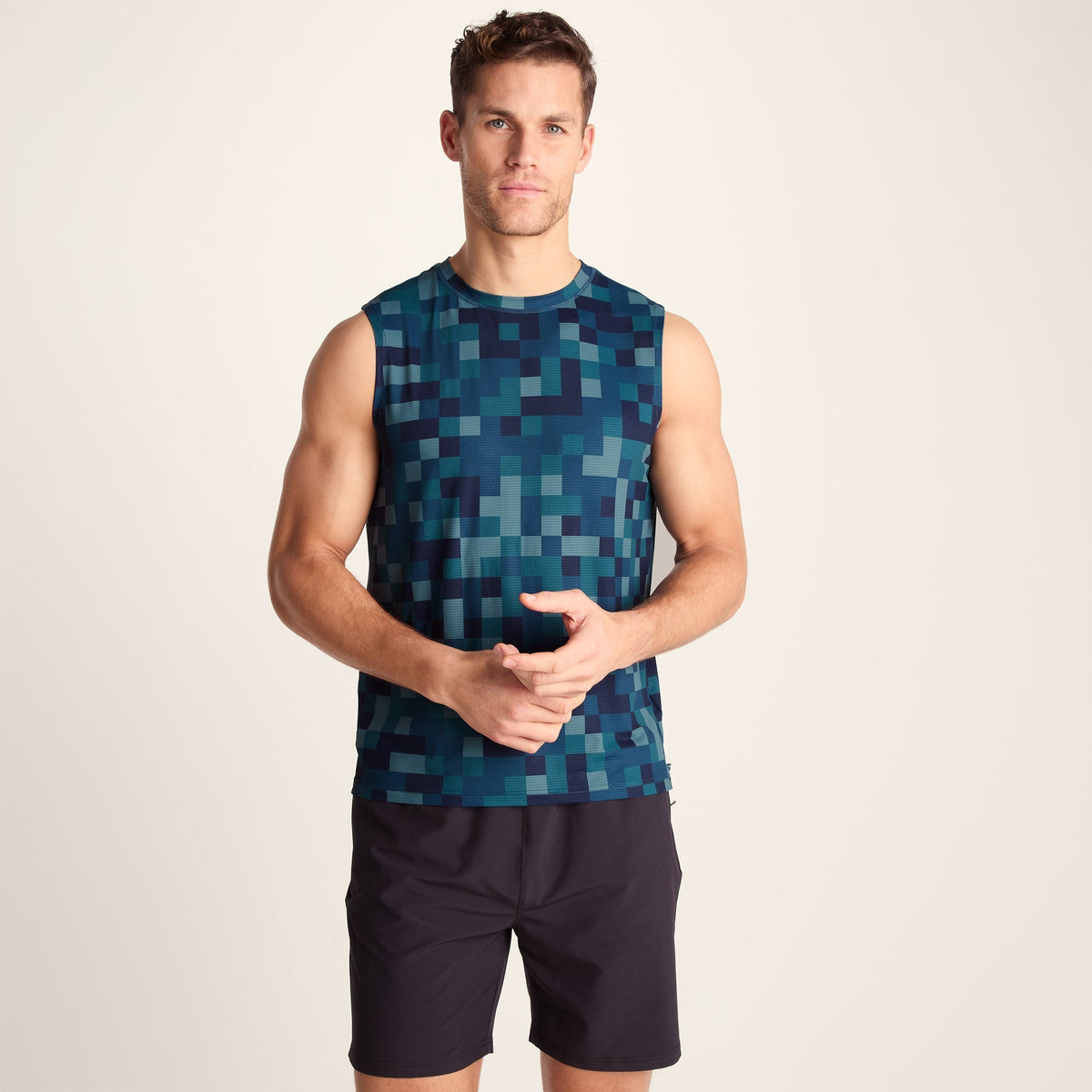 Pablo Mens Performance Vest - Inky Blue Pixel Print