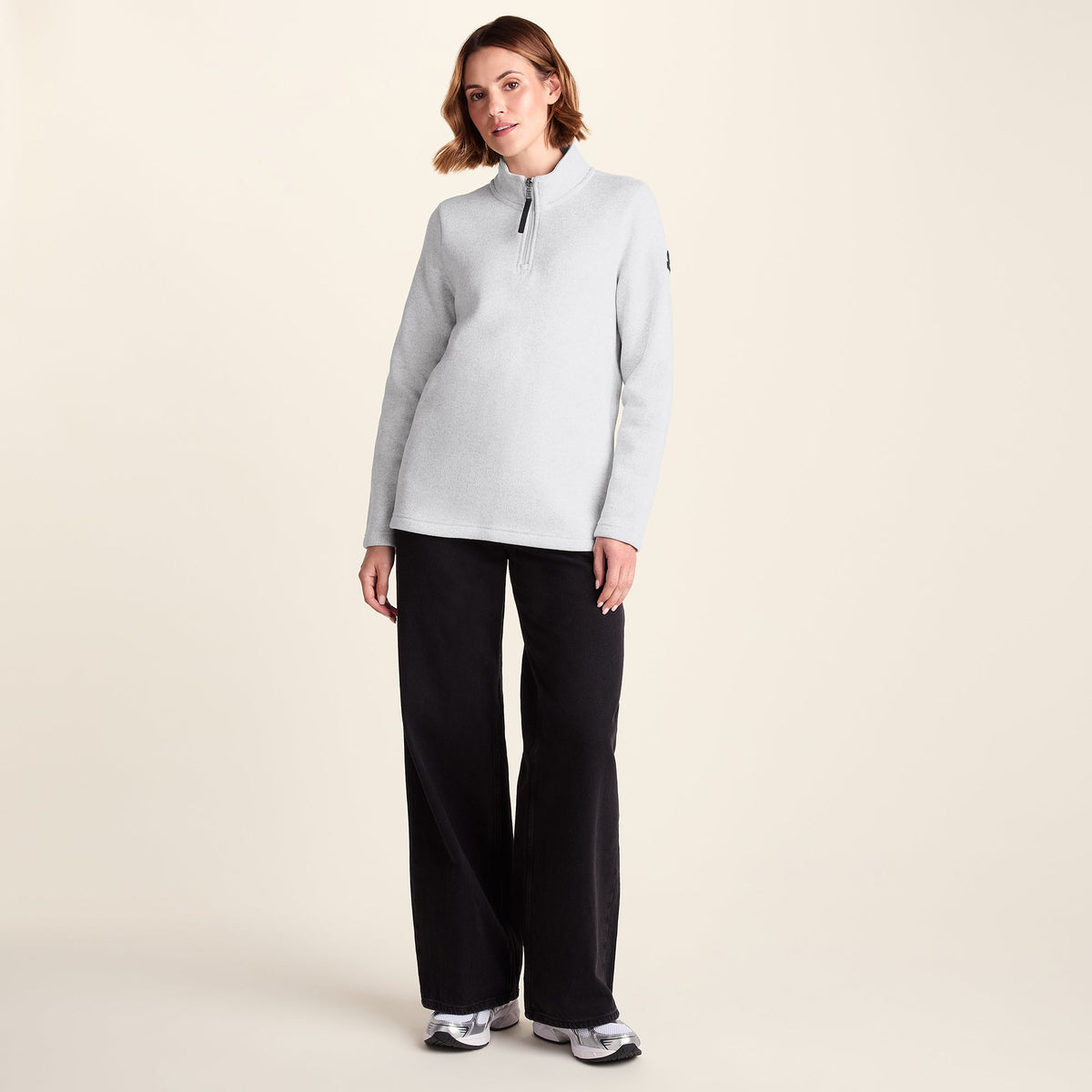 Pearson Womens Knitlook Fleece Zipneck - Light Grey Melange