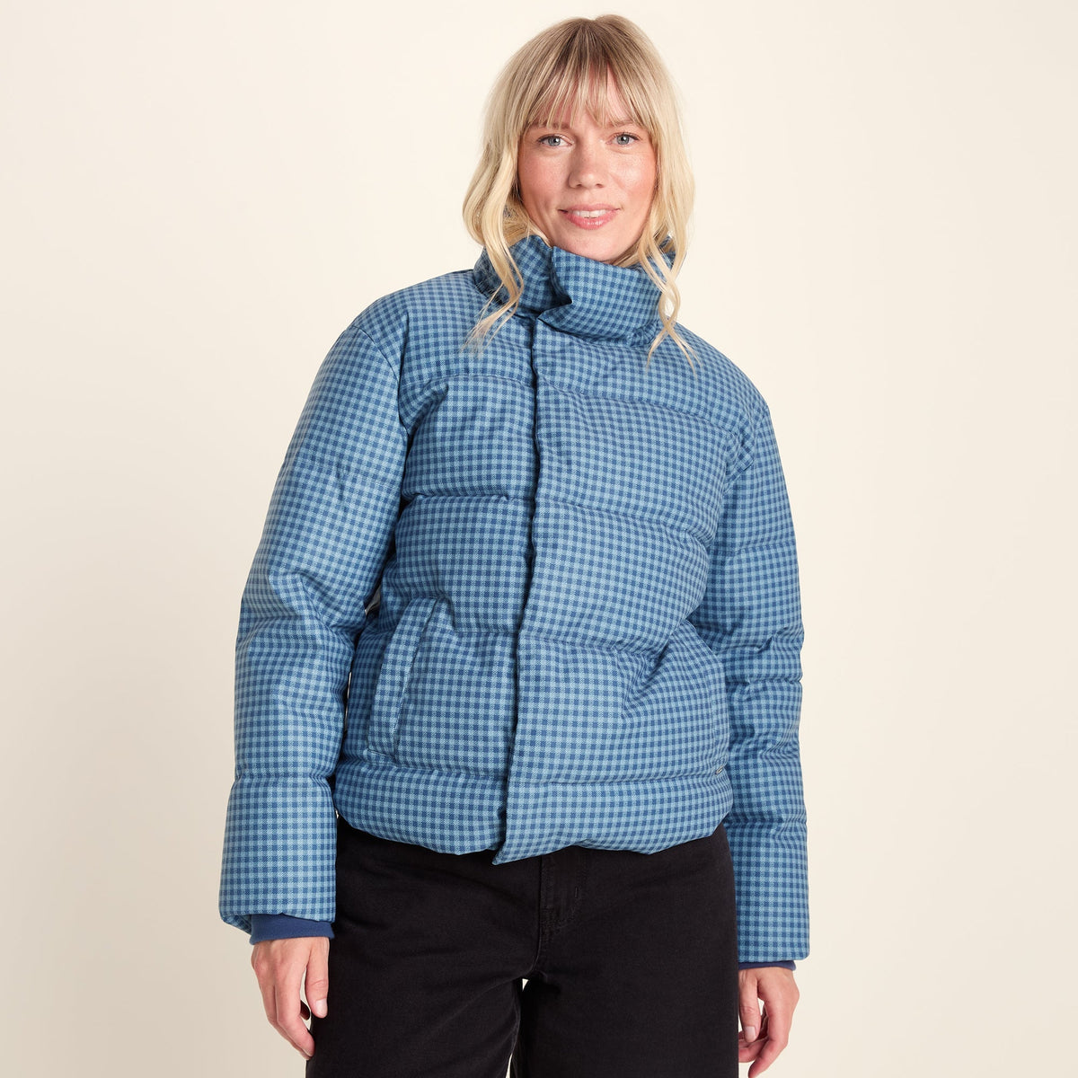 Radcliffe Womens Gingham Check Insulated Padded Jacket - Navy/Grey Gingham