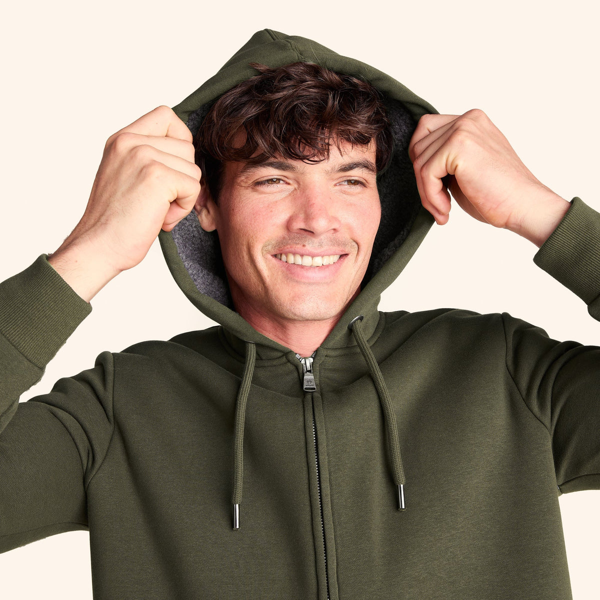 Ramsey Mens Supersoft Sherpa Lined Zip Hoodie - Khaki