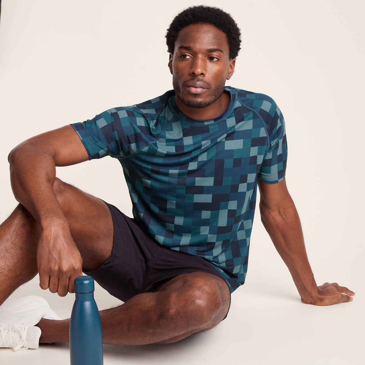Rayan Mens Performance T-Shirt - Inky Blue Pixel Print
