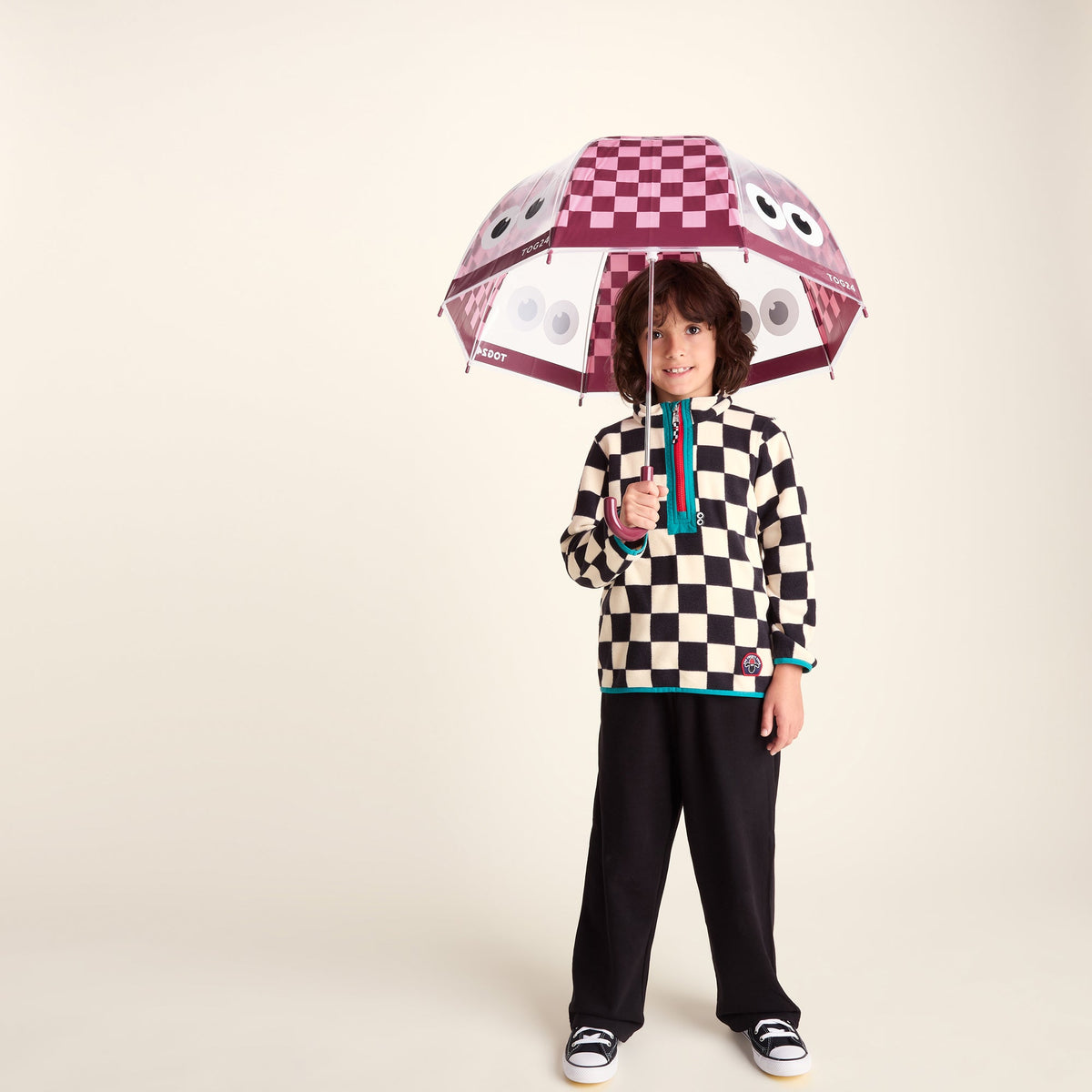 Romney Kids Shaun the Sheep Umbrella - Beetroot/Candy Floss Checkerboard