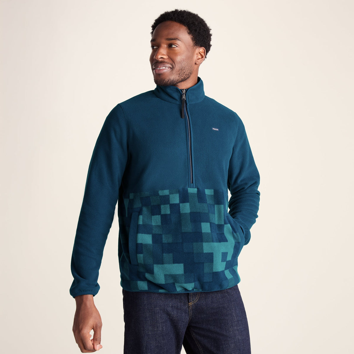 Ryle Mens Relaxed Fit Microfleece Zip Neck - Inky Blue