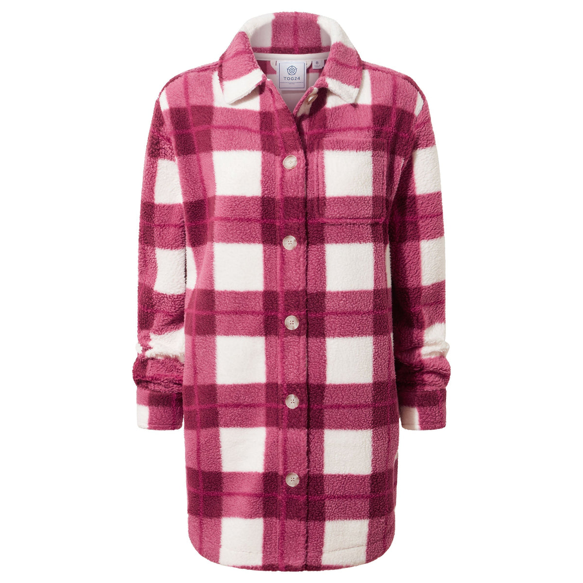 Sally Womens Sherpa Fleece Shacket - Burgundy Check