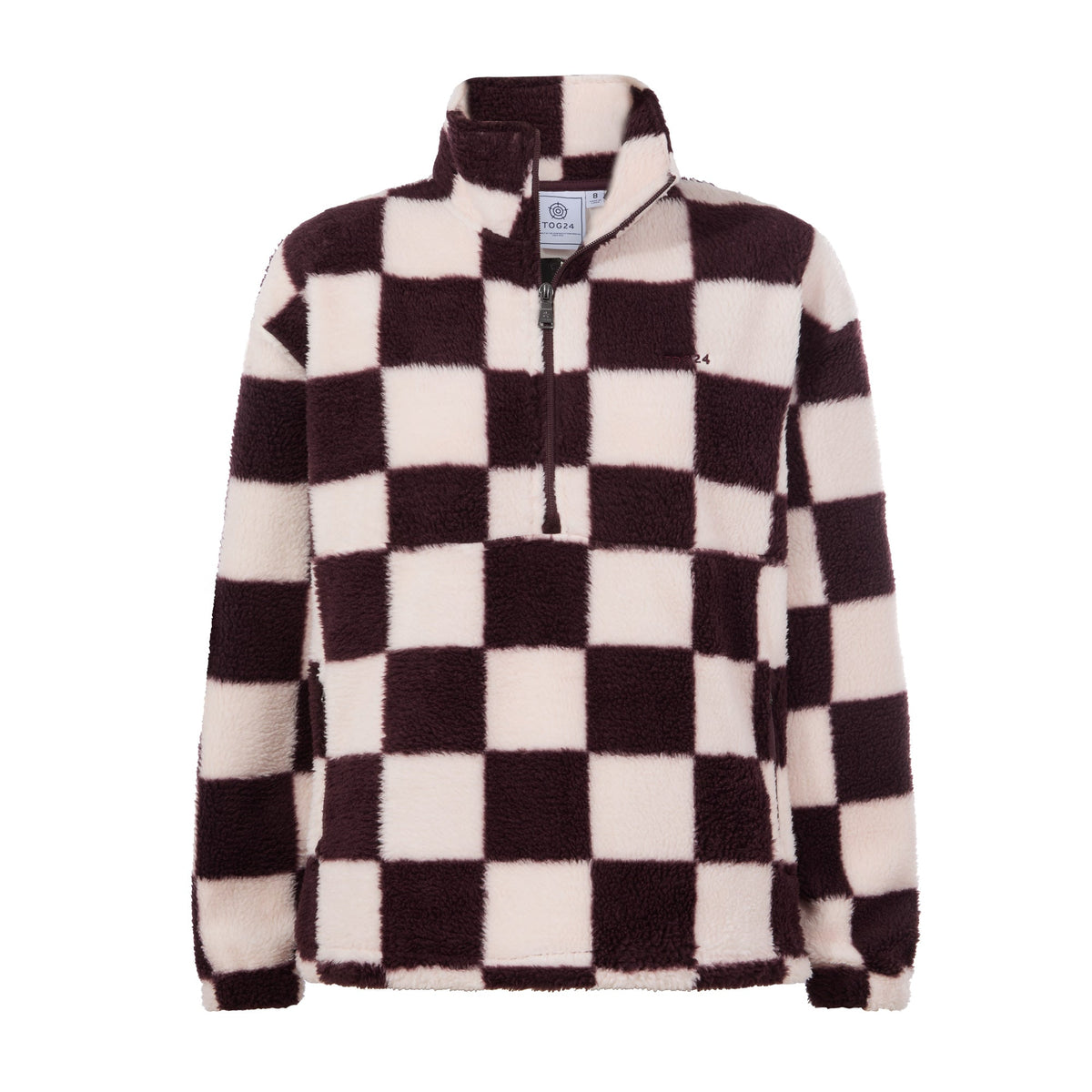 Sara Womens Relaxed Fit Sherpa Fleece Zip Neck - Huckleberry Checkerboard