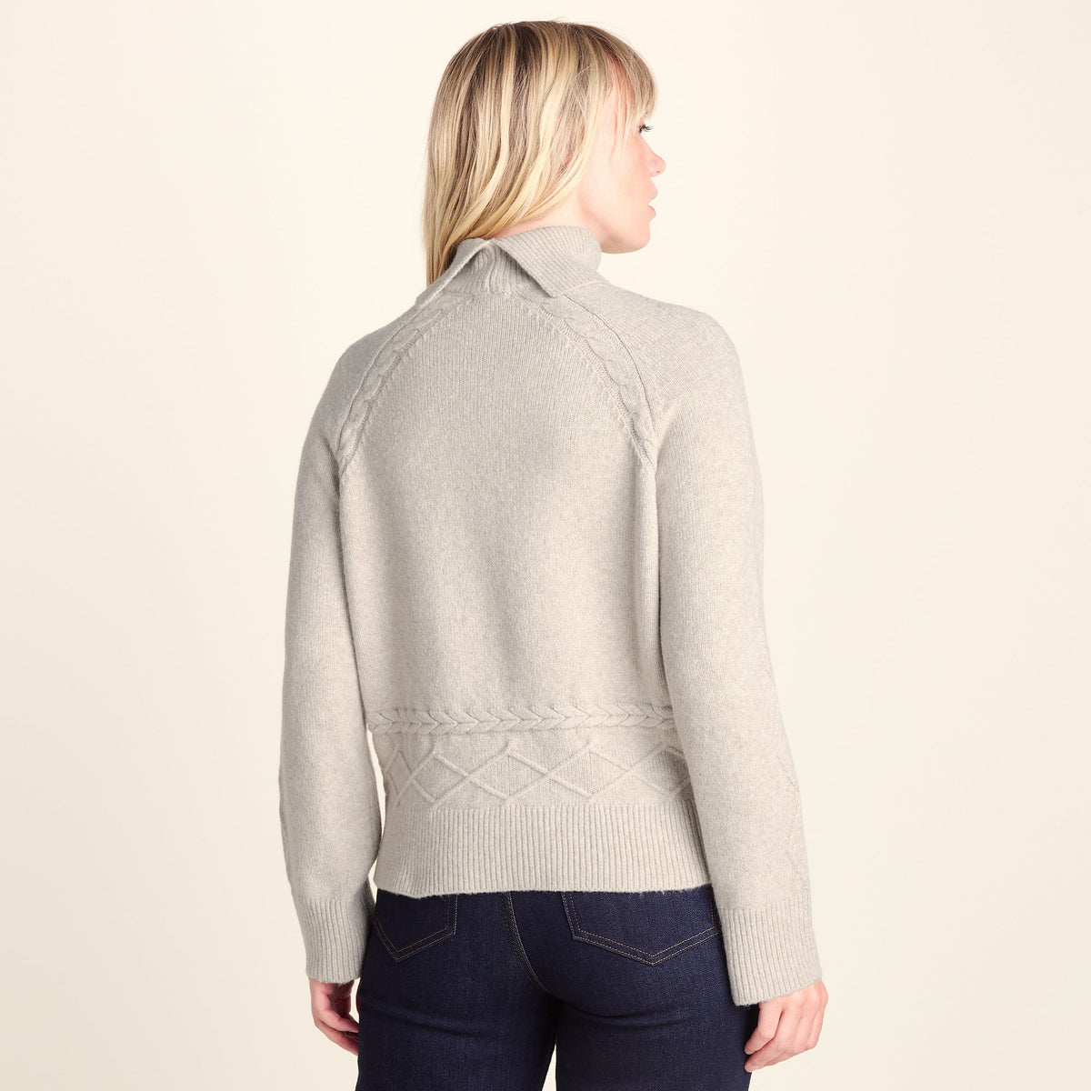Serena Womens Cable Knit Roll Neck Jumper - Light Beige Melange