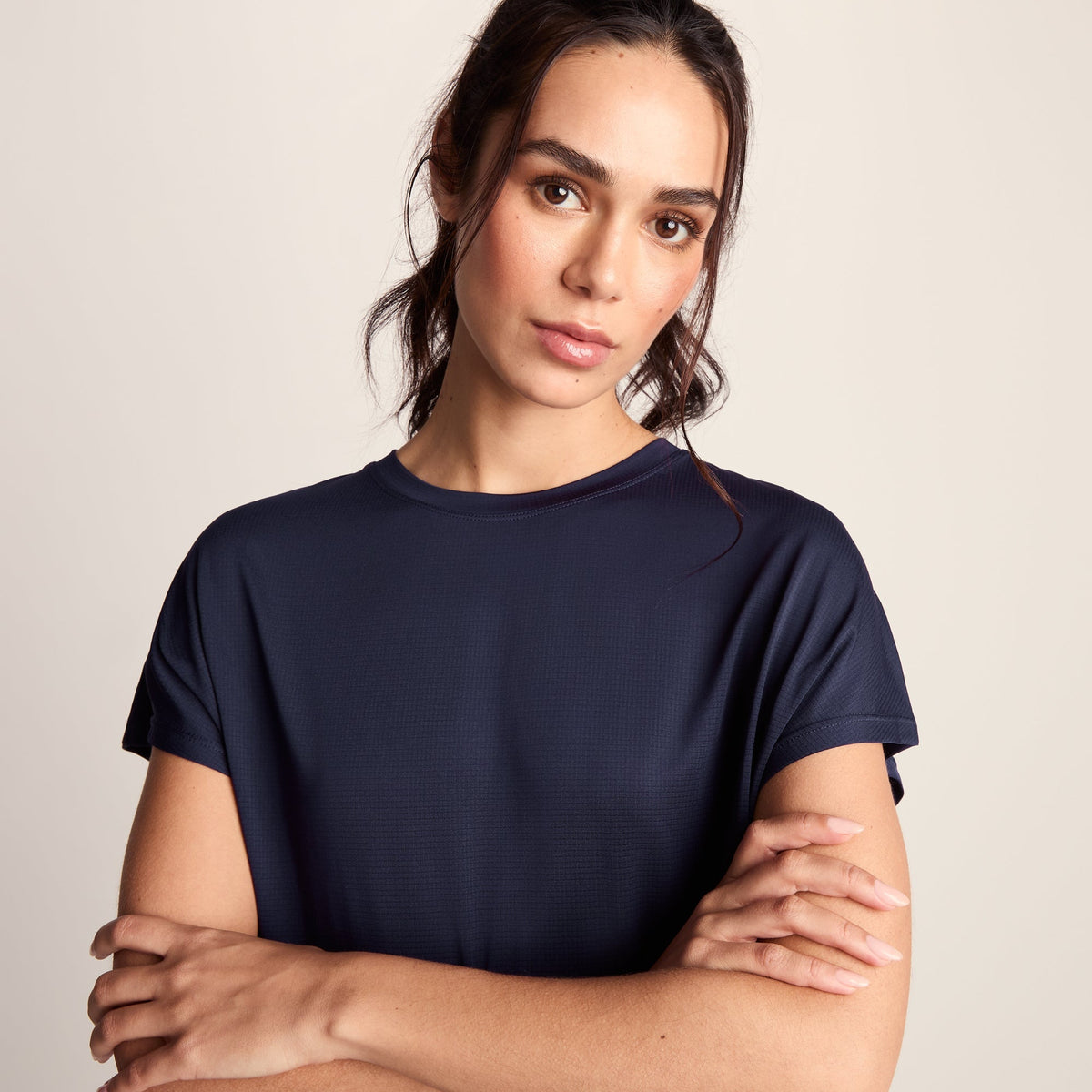 Skyla Womens Short Sleeve Performance Top - Oxford Blue