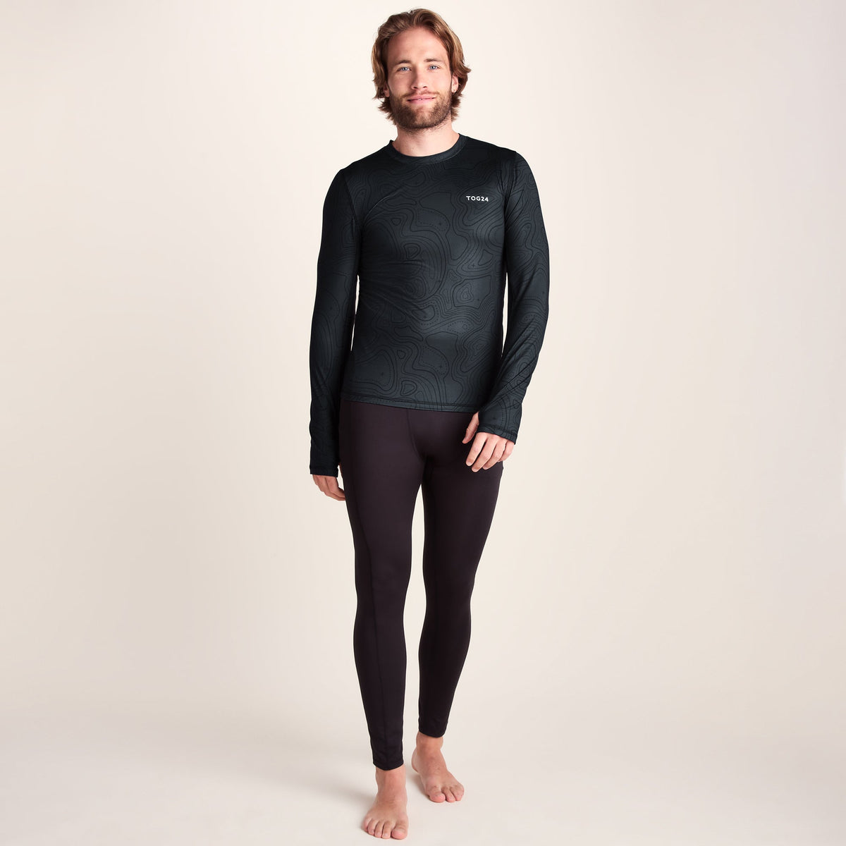Snowdon Mens Thermal Crew Neck Base Layer - Black Terrain Print