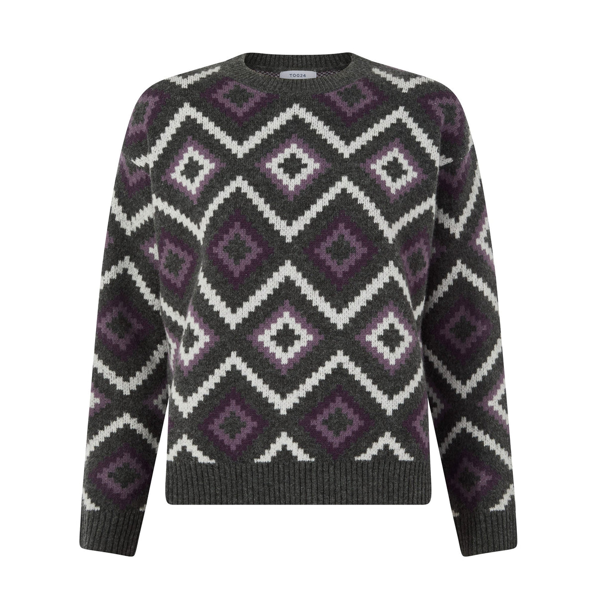 Solana Womens Chunky Fairisle Inspired Knit Jumper - Dark Grey Melange