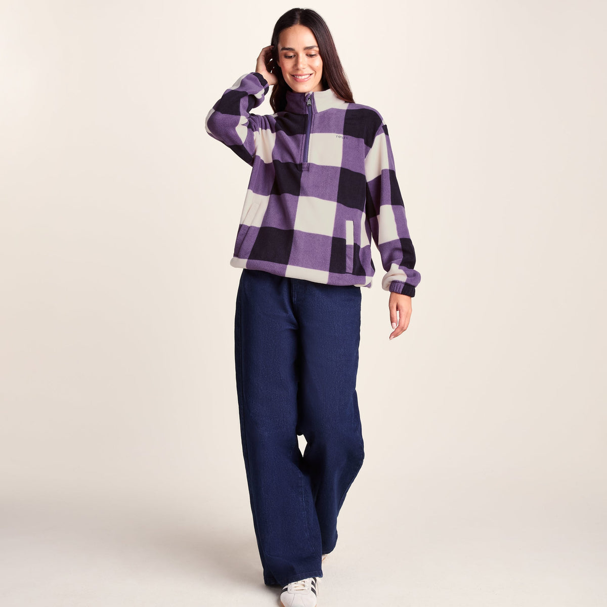 Stones Womens Checkerboard Half Zip Fleece Pullover - Smokey Purple Gingham