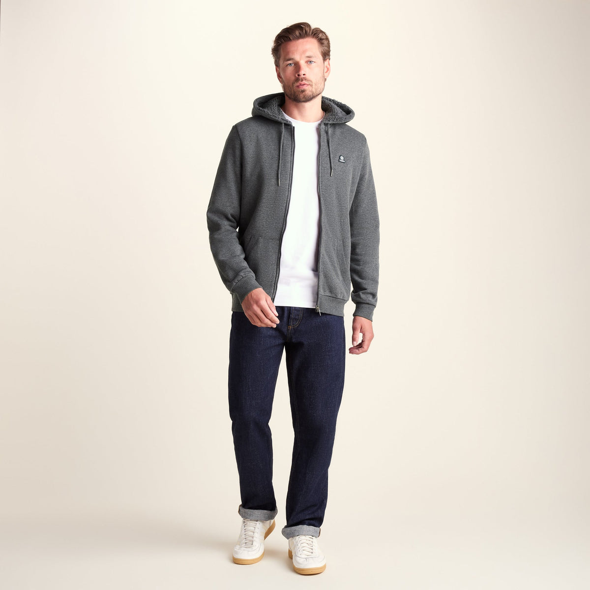 Timble Mens Sherpa Fleece Lined Hoody - Dark Grey Marl