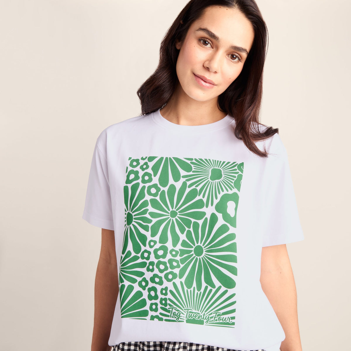 Trissy Womens Premium Supersoft Relaxed Fit T-Shirt - Optic White/Green