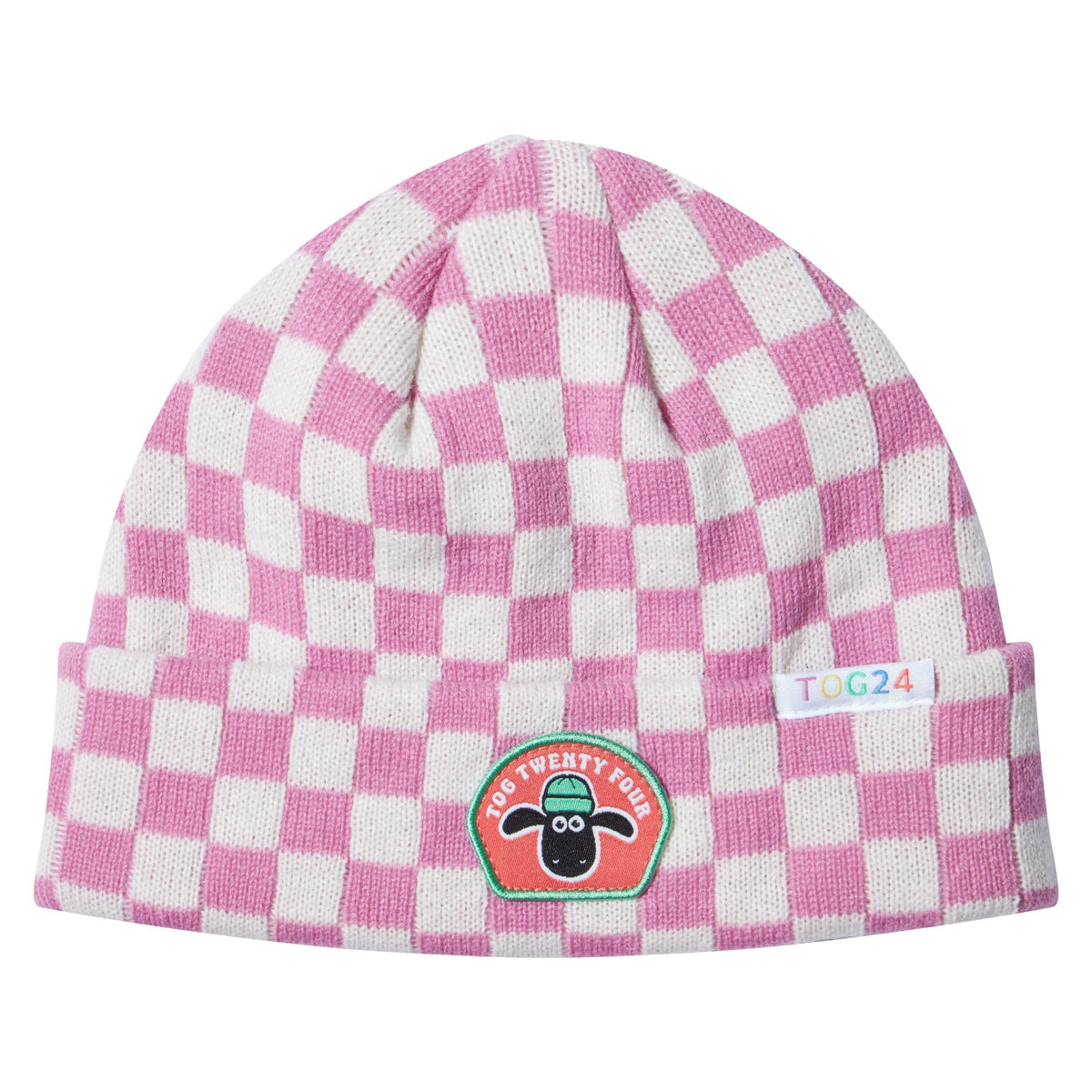 Uda Kids Shaun the Sheep Knit Hat - Pink White Checkerboard