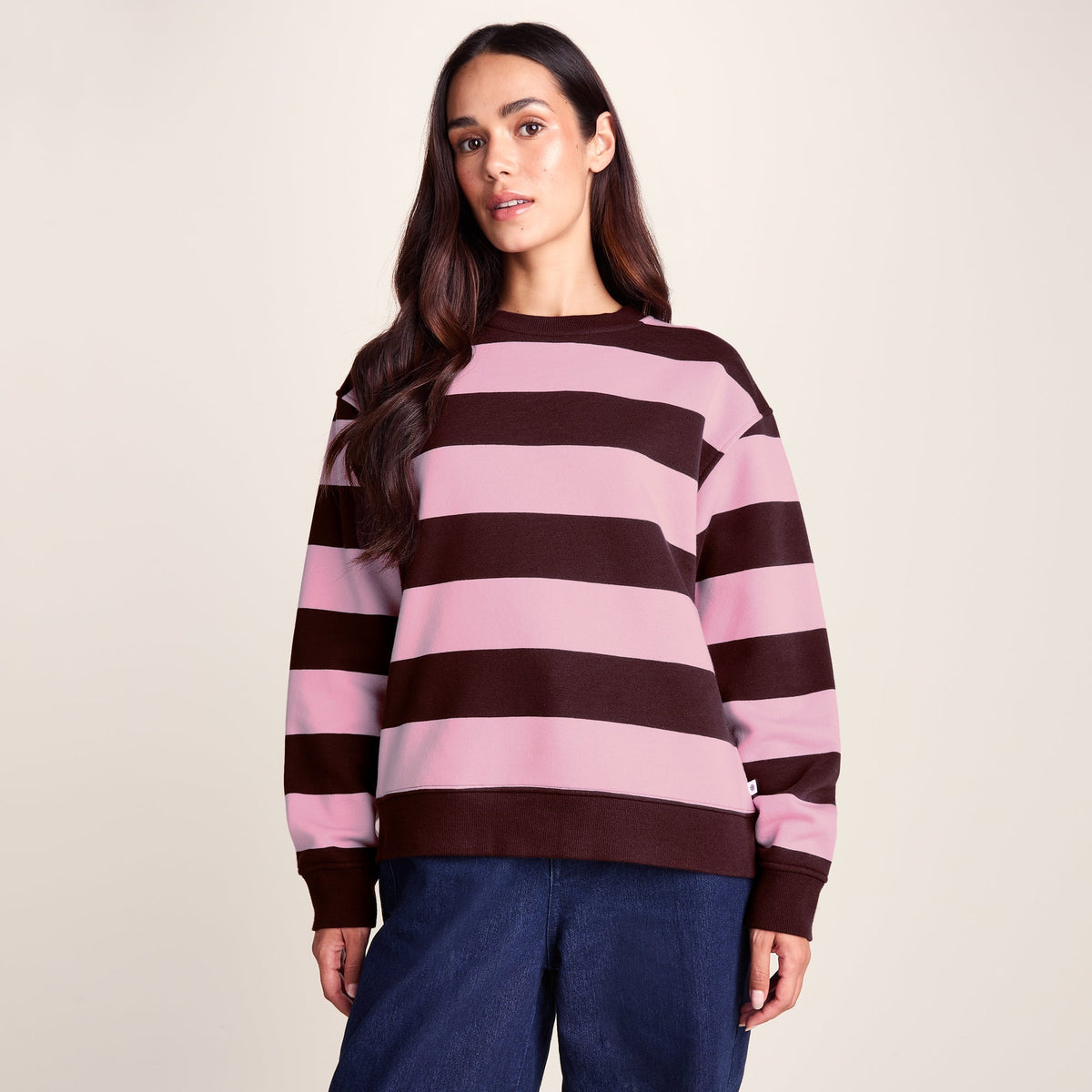 Yuri Womens Supersoft Crew Neck Striped Sweatshirt - Huckleberry Stripe
