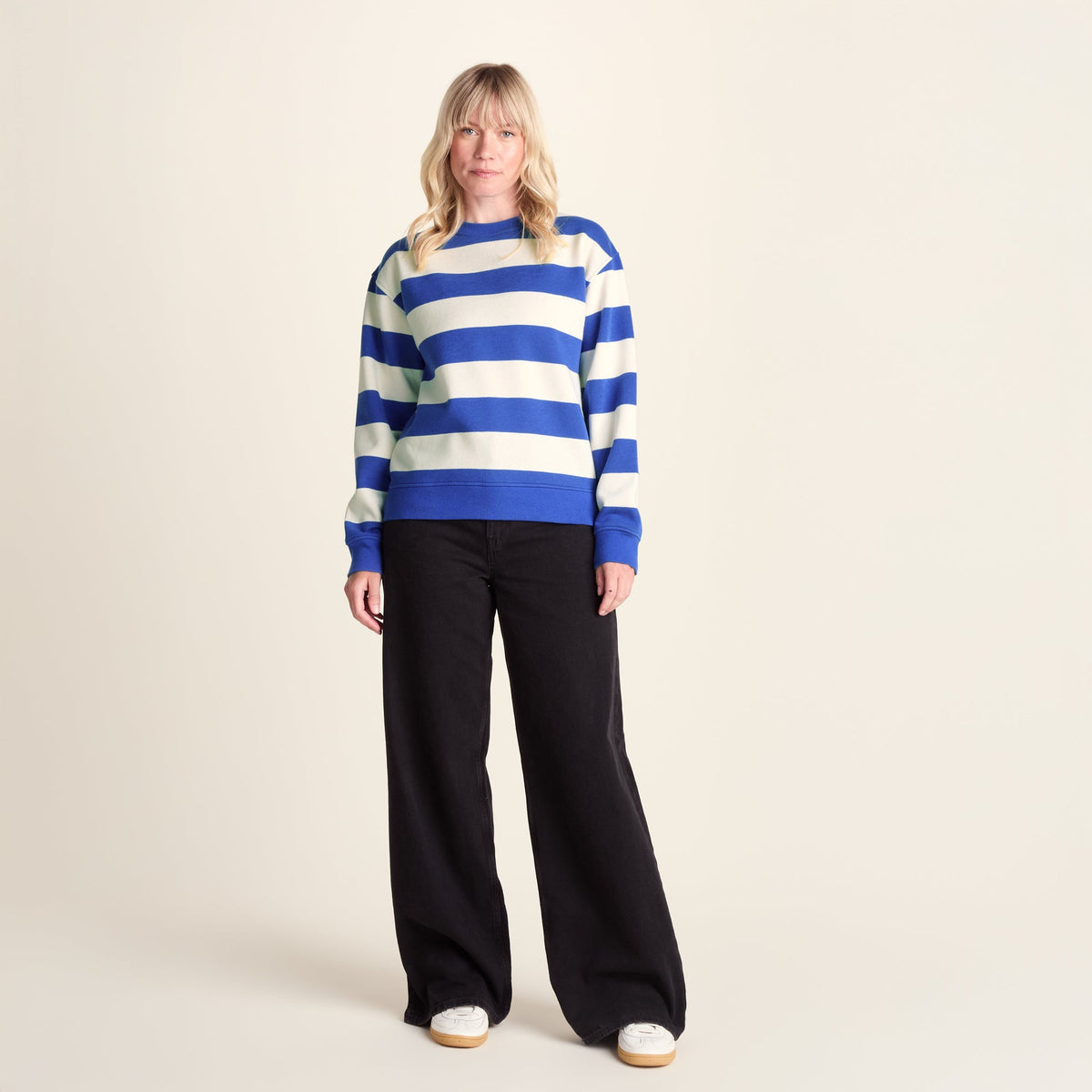 Yuri Womens Supersoft Crew Neck Striped Sweatshirt - Cobalt Stripe