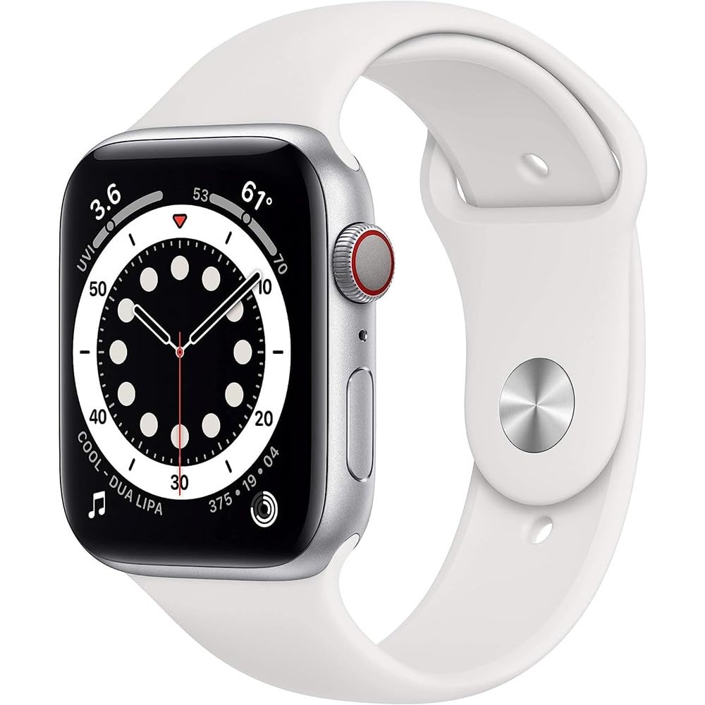 Apple Watch Series 6 (GPS + Cellular, 44mm) - Silver Aluminum Case with White Sport Band