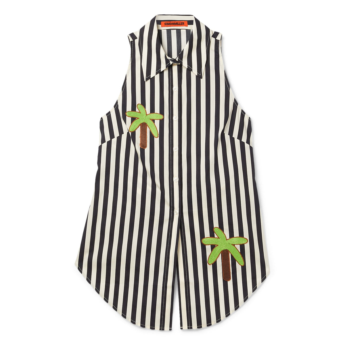 Simon Miller Loch Sleevless Poplin Button Up (Black/White stripe)