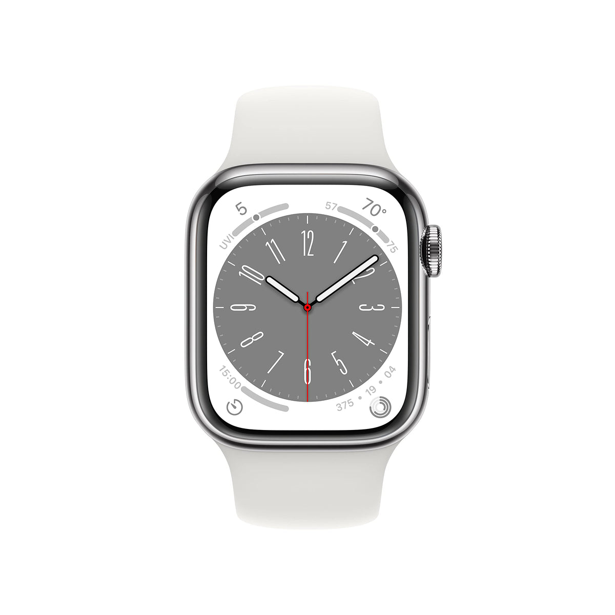 Apple Watch Series 8 (GPS + Cellular, 41mm) - Silver Stainless Steel Case with White Sport Band M/L MNV73LL/A