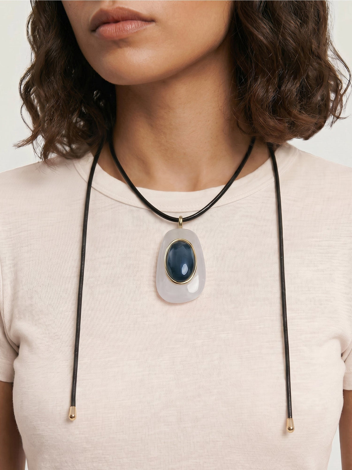 Black Leather Pendant Necklace