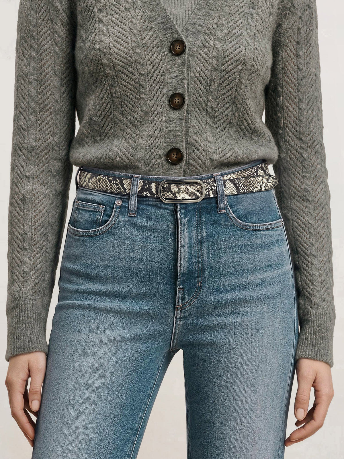 Snake-Embossed Loop Belt