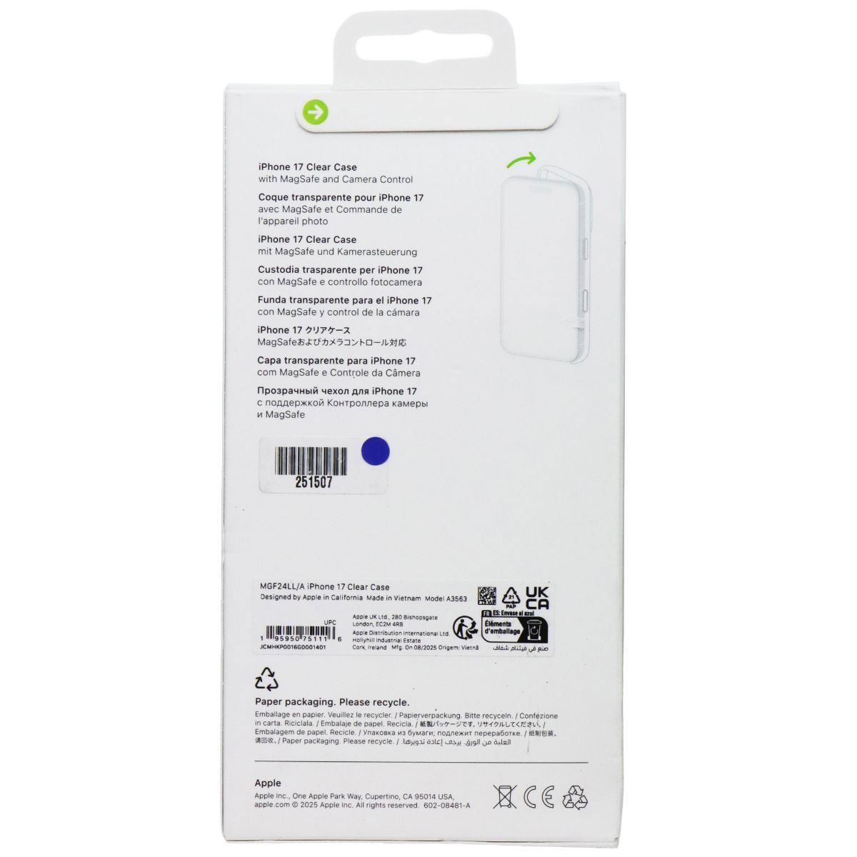Apple Official Clear Case for MagSafe with Camera Control for iPhone 17 - Clear - New