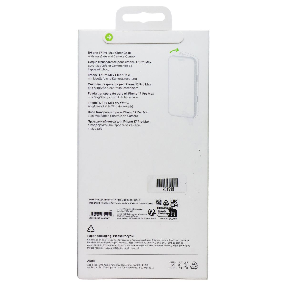 Apple Official Clear Case for MagSafe with Camera Control for iPhone 17 Pro Max - New