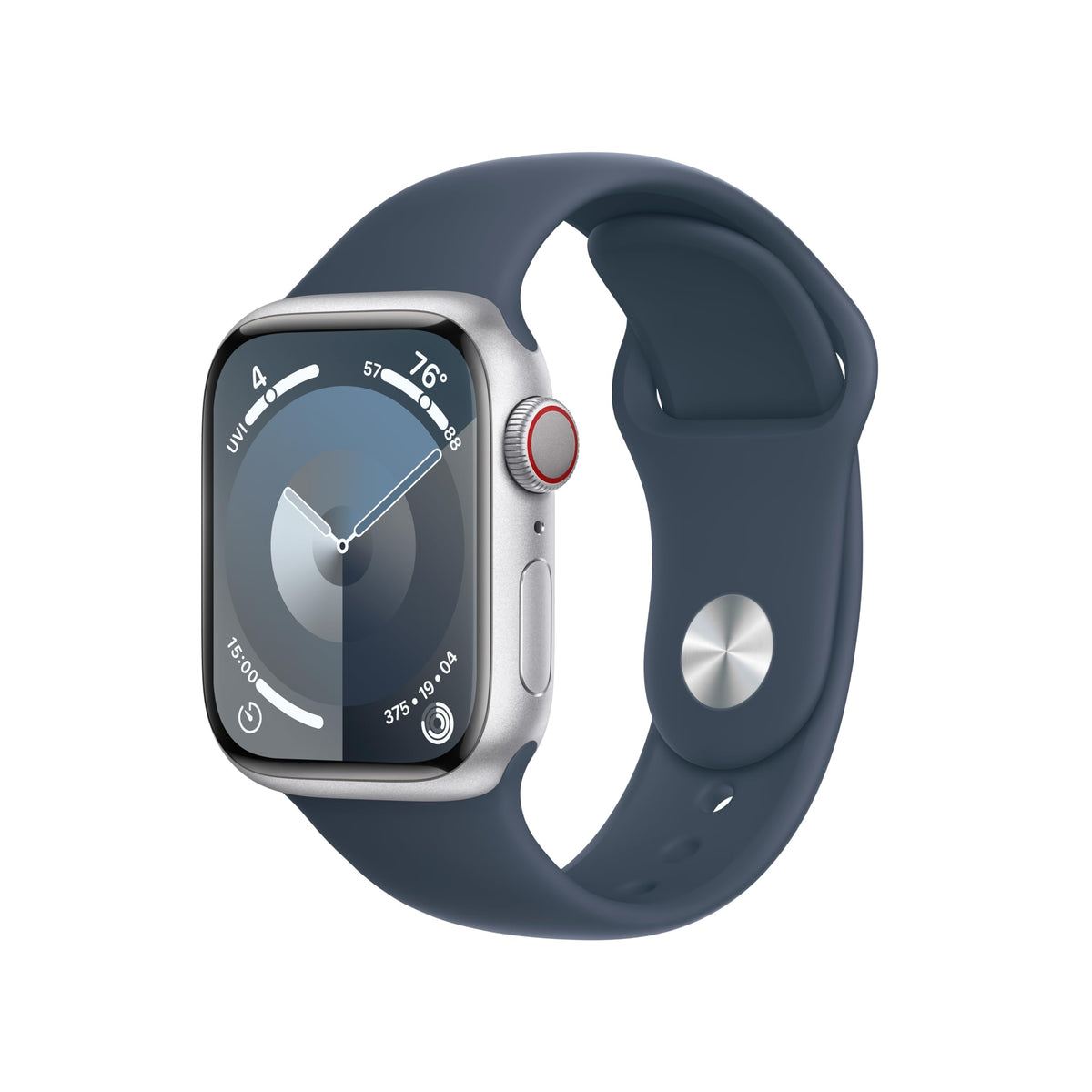 Apple Watch Series 9 (GPS + Cellular) 41mm Silver Aluminum Case with Storm Blue Band - M/L - MRHW3LL/A