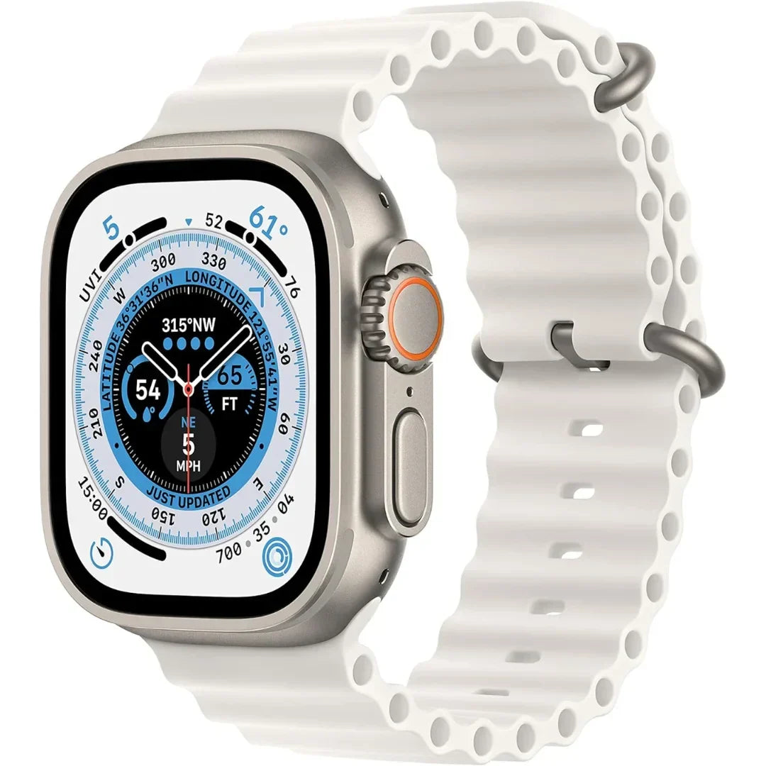 Apple Watch Ultra (GPS + Cellular) 49mm Titanium Case with White Ocean Band – MNH83LL/A