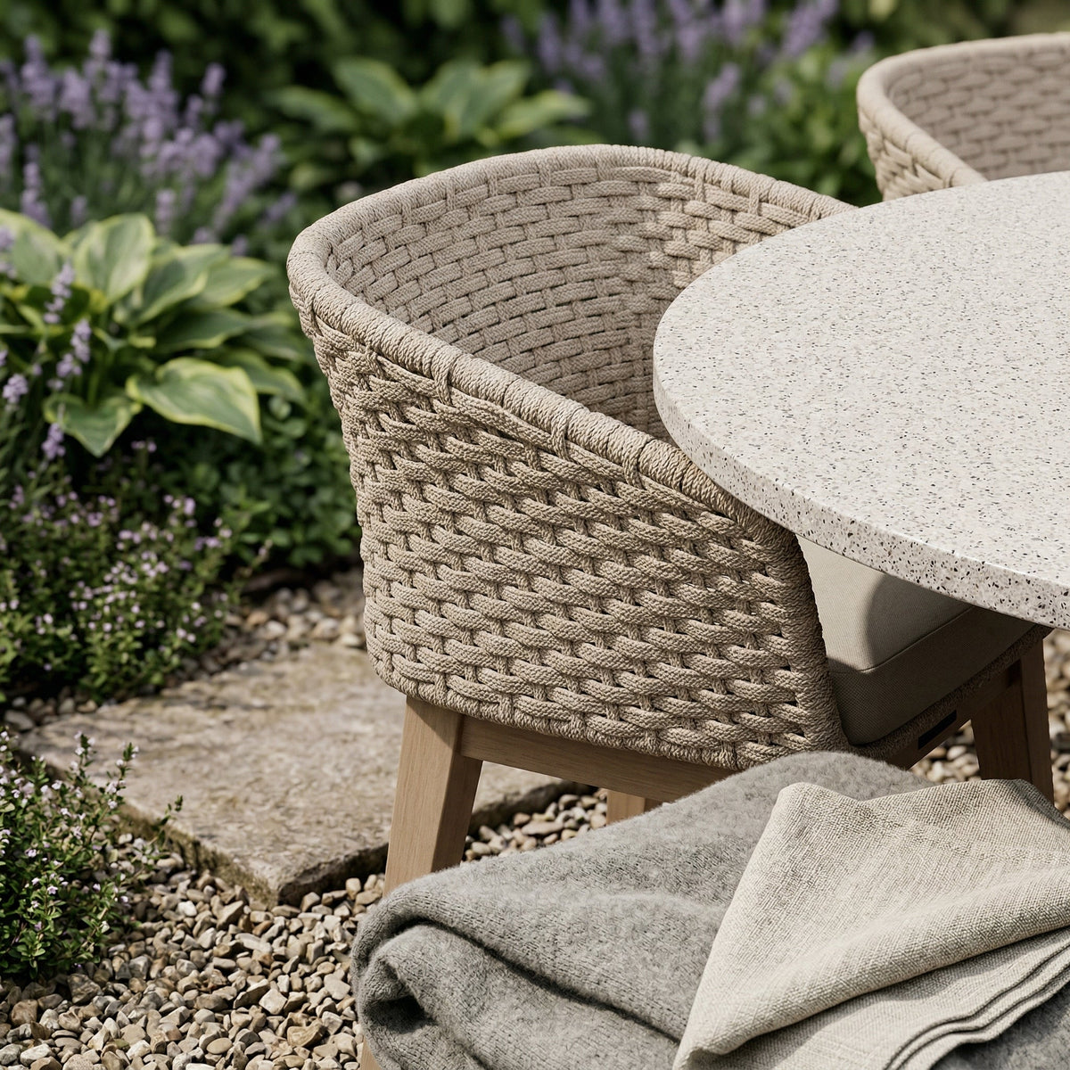 Astral 6 Seater Round Terrazzo Concrete Dining Set with Eden Dusk Dining Chairs