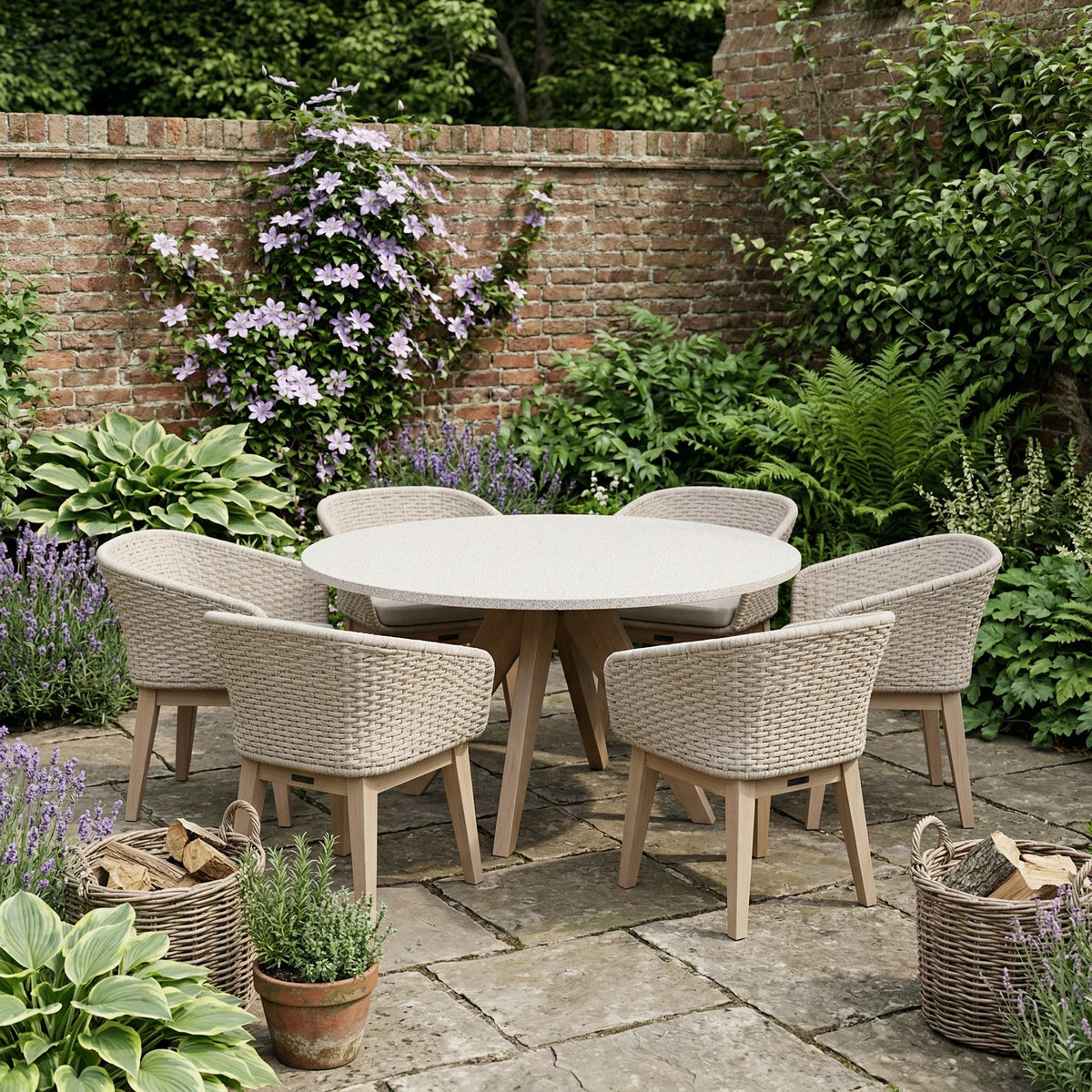 Astral 6 Seater Round Terrazzo Concrete Dining Set with Eden Dusk Dining Chairs