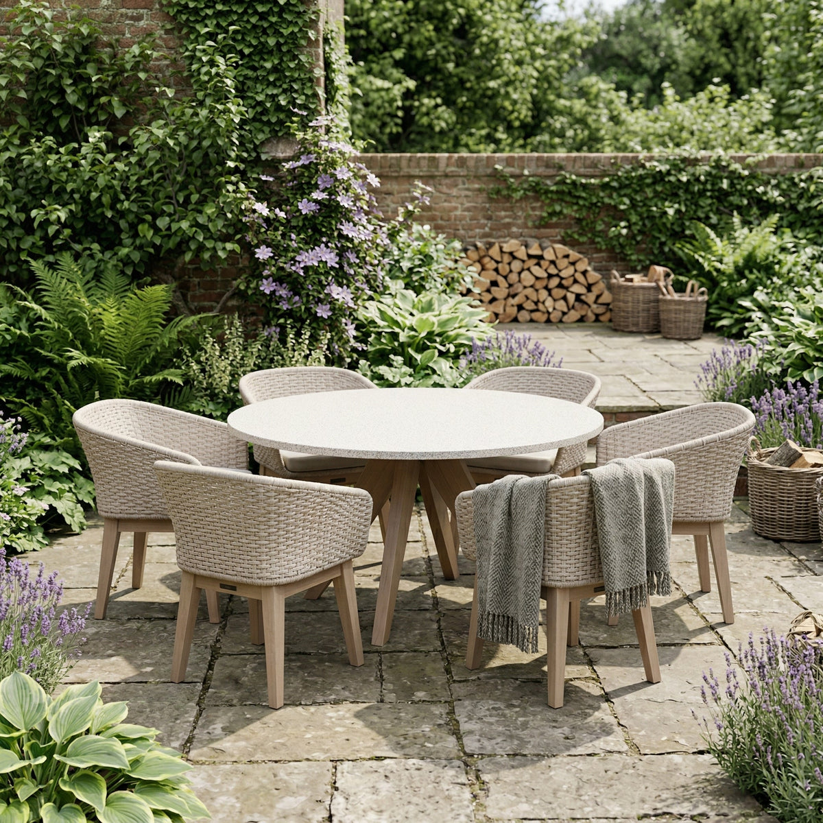 Astral 6 Seater Round Terrazzo Concrete Dining Set with Eden Dusk Dining Chairs