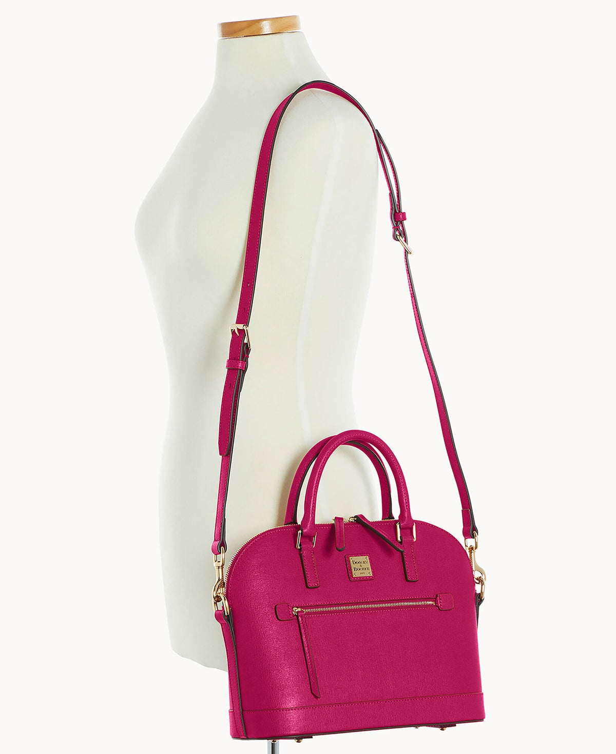 Saffiano Domed Zip Satchel