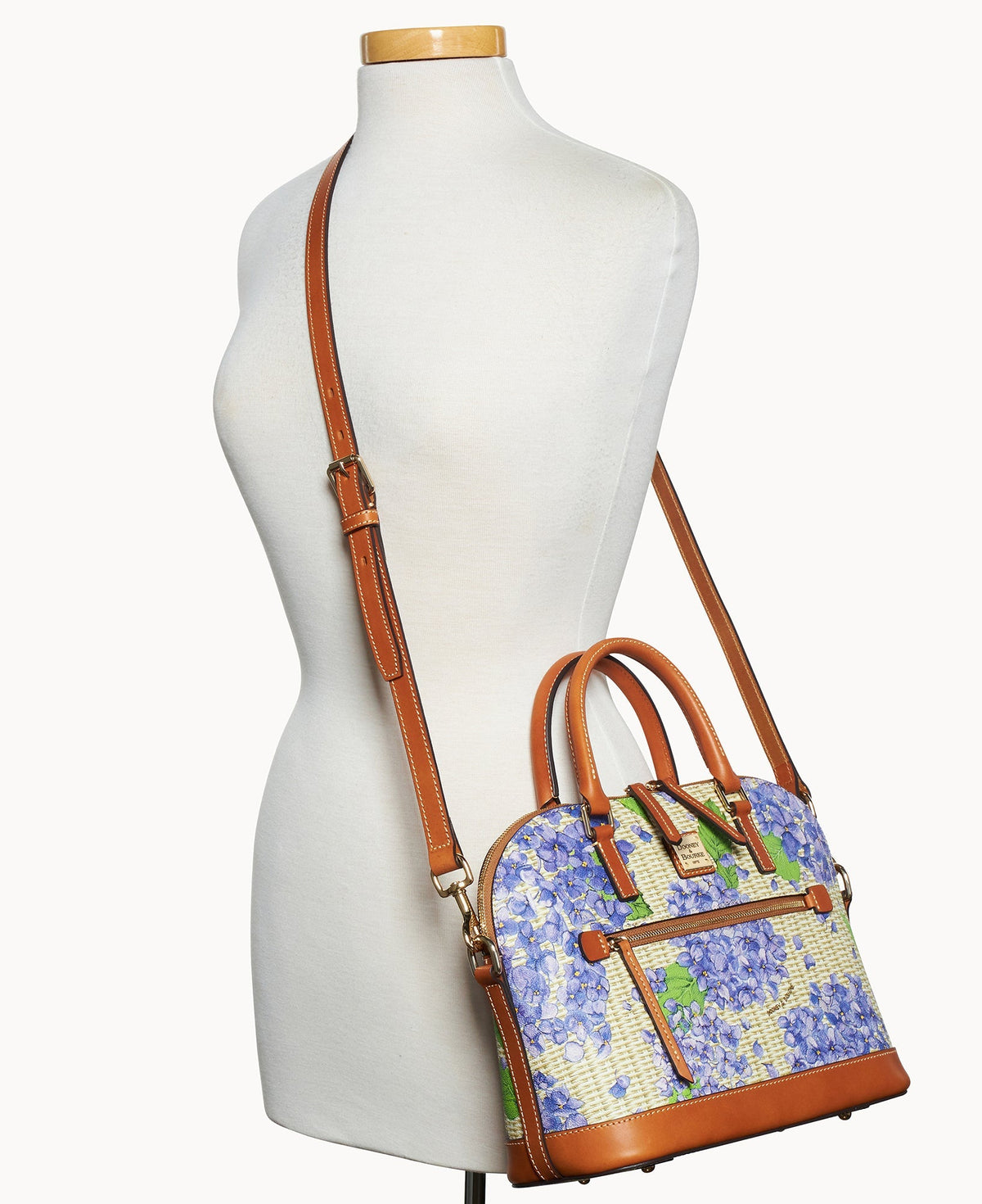 Hydrangea Basketweave Domed Zip Satchel