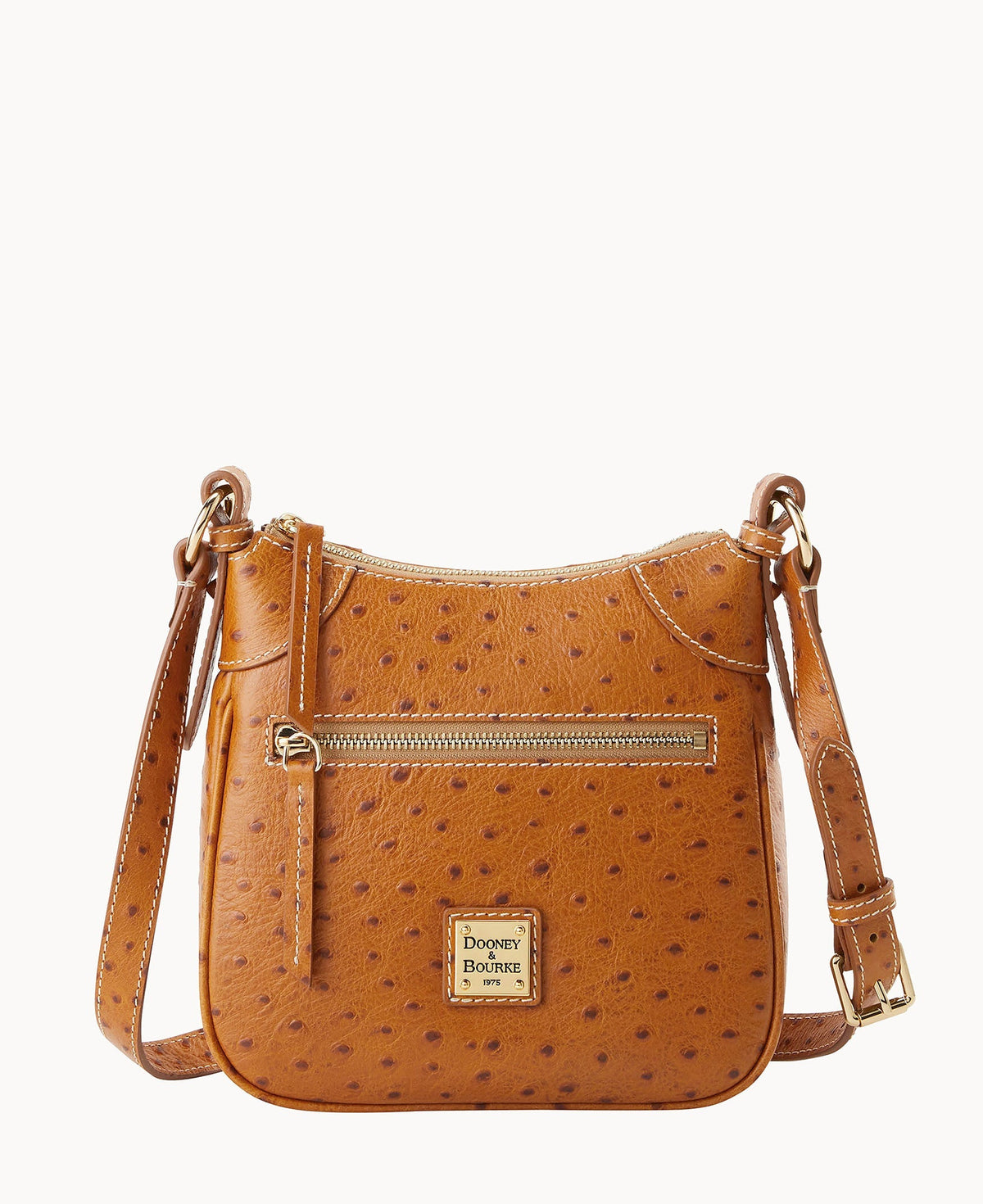 Ostrich Front Zip Crossbody