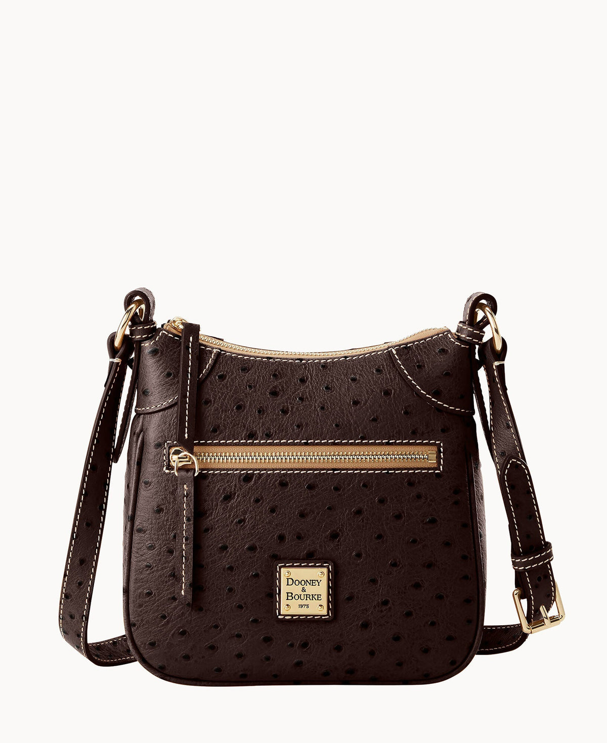 Ostrich Front Zip Crossbody