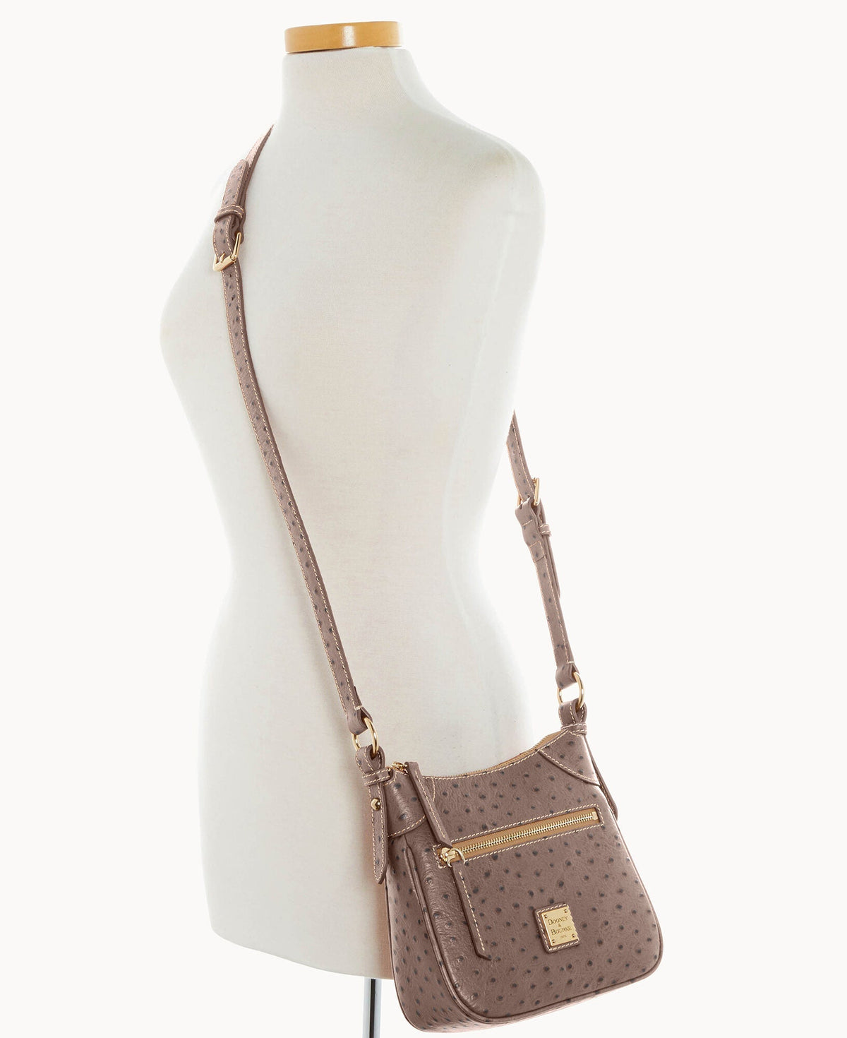 Ostrich Front Zip Crossbody