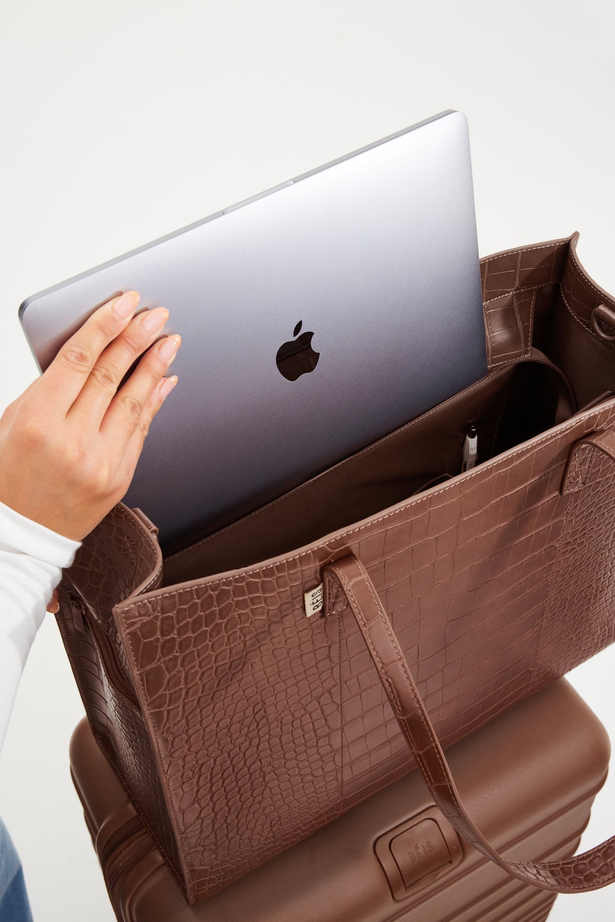 The Large Work Tote in Maple Croc