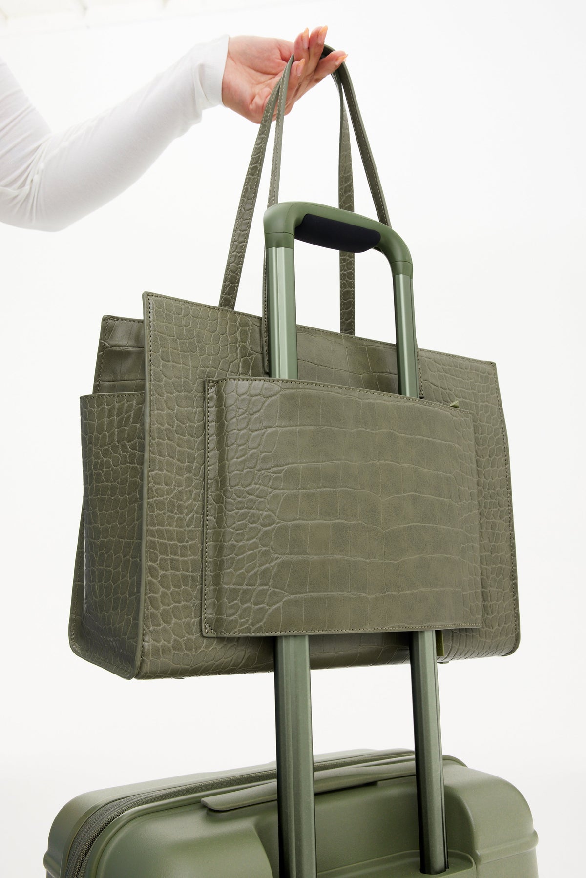 The Work Tote in Olive Croc